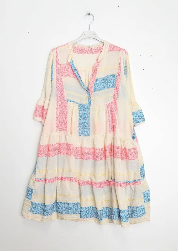Multicolor Cotton Mini Dress 71343 Comfortable One-Shoulder Mini Dress