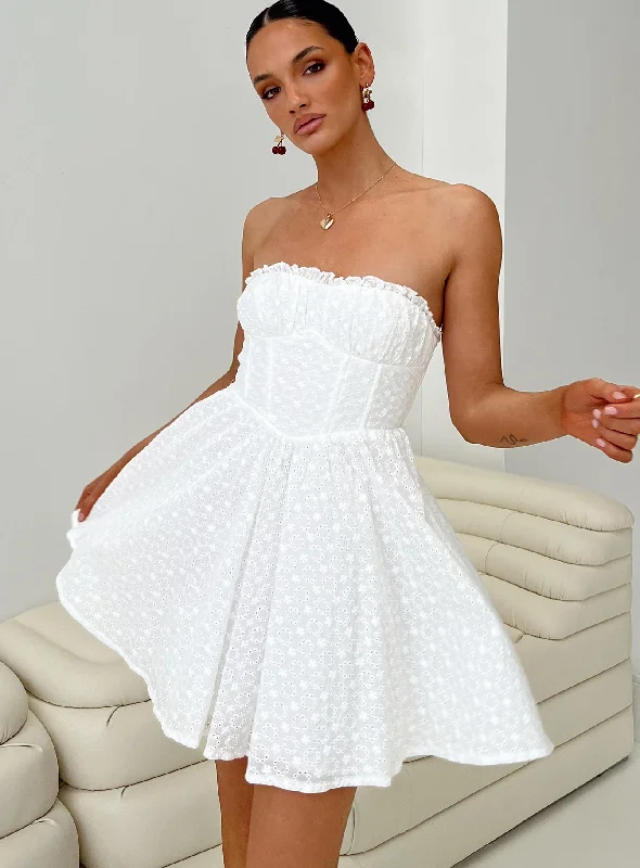 Nataria Strapless Mini Dress White Comfortable One-Shoulder Mini Dress