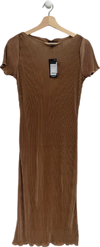 New Look Brown Pinch Pleats Midi Dress UK 8