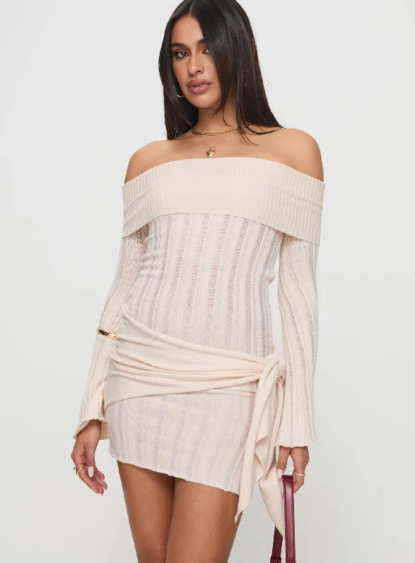 Oalie Off The Shoulder Mini Dress Cream Casual High-Waist Mini Dress