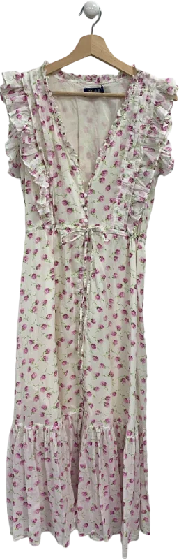 Polo Ralph Lauren White/Pink Floral Ruffled Midi Dress UK 6/8 Fashionable Off-Shoulder Dress Midi Polo Ralph Lauren White/Pink Floral Ruffled Midi Dress UK 6/8 Fashionable Off-Shoulder Dress Midi