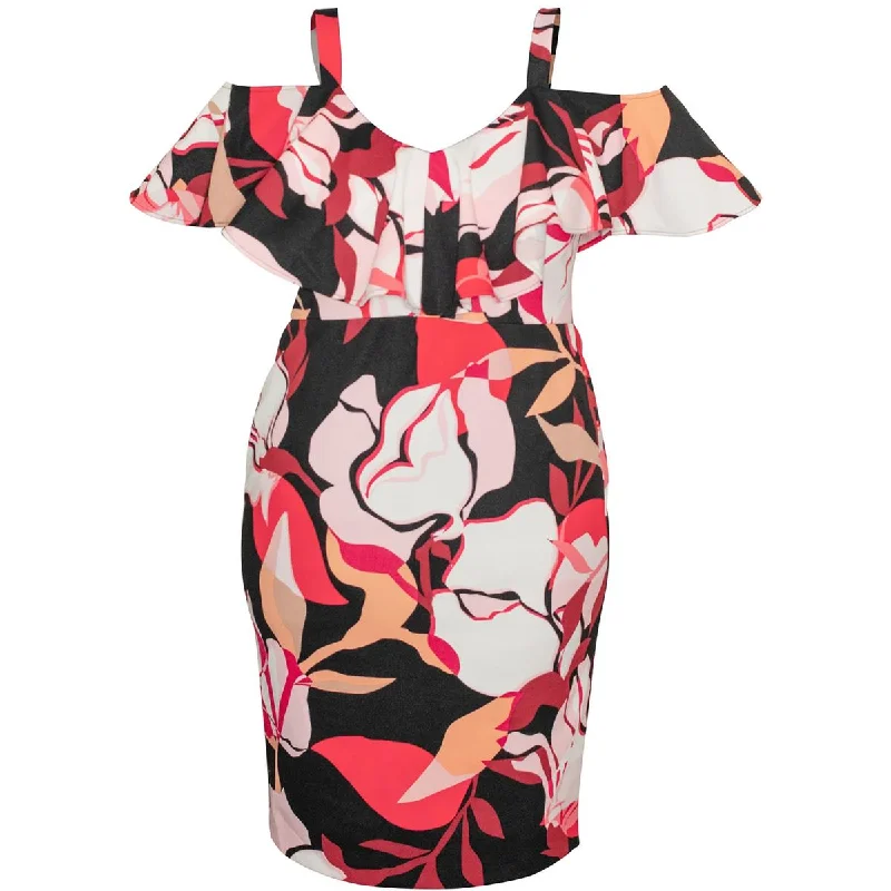 Rachel Rachel Roy Womens Plus Marcella Cold Shoulder Floral Midi Dress