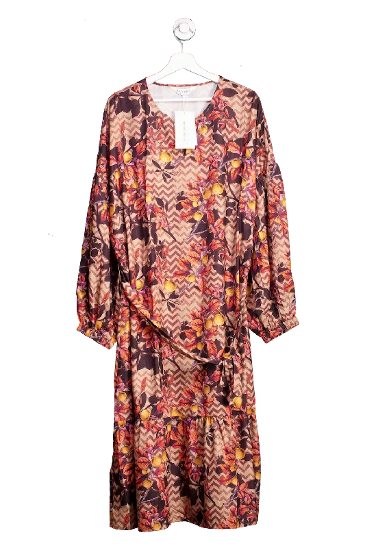 Raishma Brown Kiera Autumn Floral Midi Dress UK 20