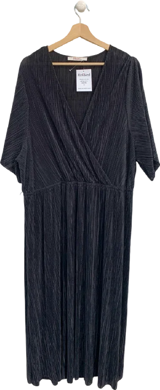 Red Herring Black Ribbed Midi Dress UK 28 Elegant Maxi-Midi Hybrid Dress