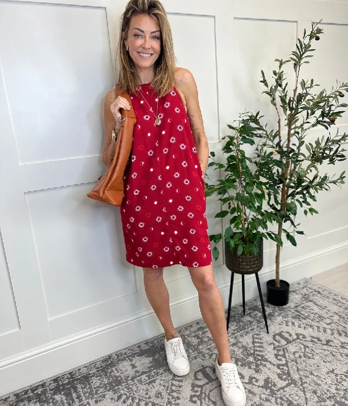 Red Linen Blend Mini Dress Classic Striped Mini Dress