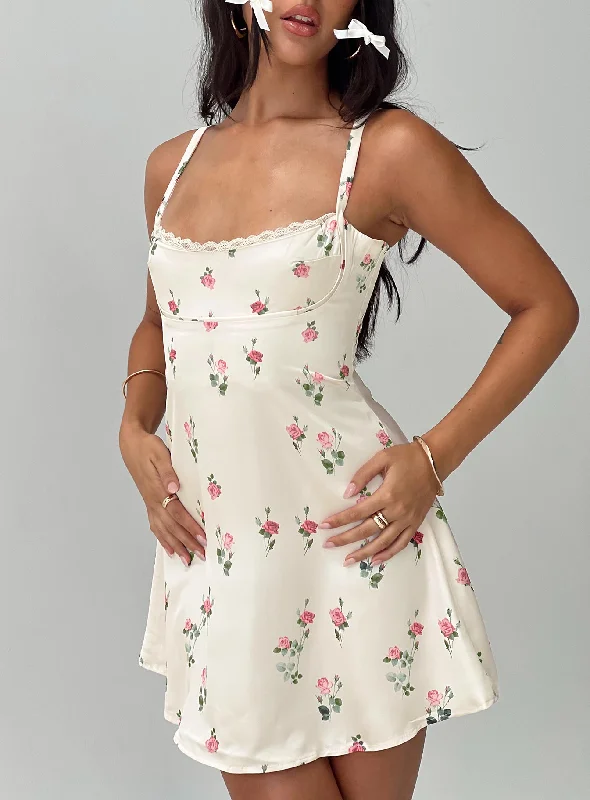 Remini Satin Mini Dress Floral Elegant Mini Dress with Ruffles