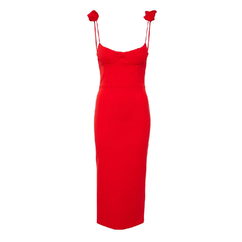 Romantic Spaghetti Strap Sweetheart Bustier Split Bodycon Rosette Midi Dress Elegant Satin Midi Dress Romantic Spaghetti Strap Sweetheart Bustier Split Bodycon Rosette Midi Dress Elegant Satin Midi Dress