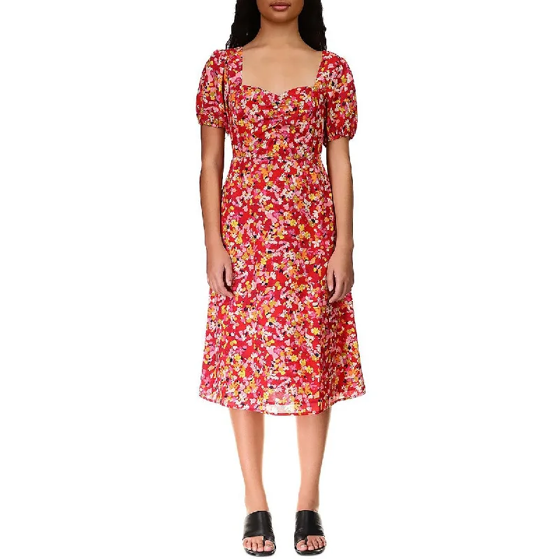 Sanctuary Womens Floral Puff Sleeve Midi Dress Comfortable Wrap Midi Dress