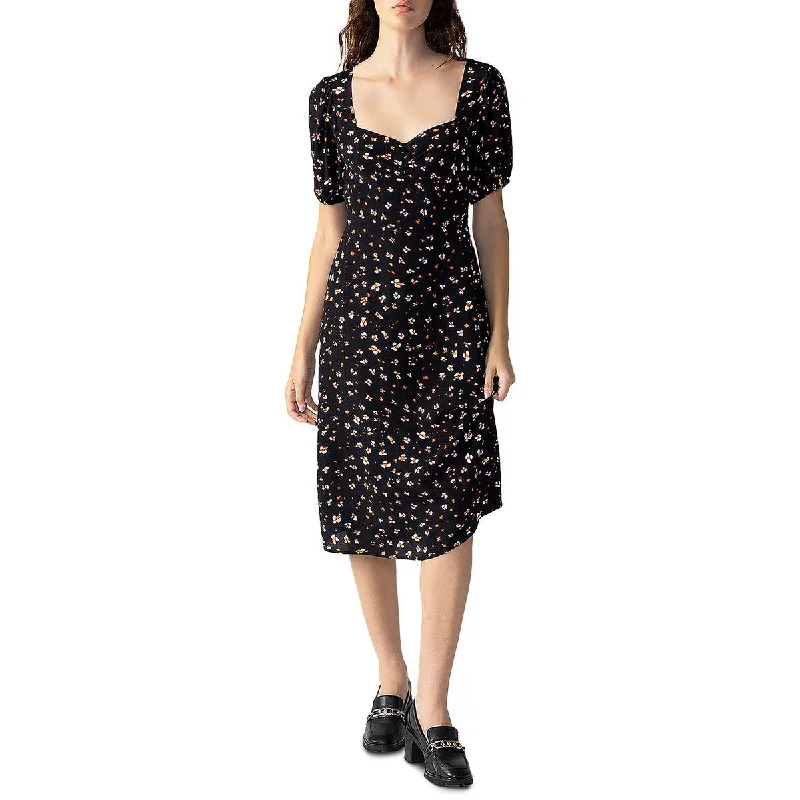 Sanctuary Womens Floral Tie Waist Midi Dress Cozy Knit Midi Dress