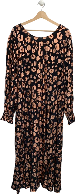 Scamp & Dude Black with Rose Gold Foil Leopard and Lightning Bolt Print Adults Long Sleeve Midi Dress UK 22 Trendy Midi Dress with Belt