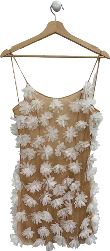 Selezza Beige Floral Embroidered Midi Dress UK S Trendy A-Line Midi Dress