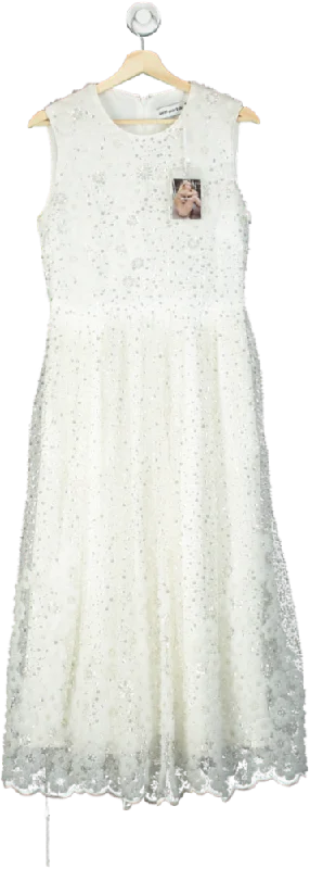 Self-Portrait White Beaded Sequin Midi Dress UK 10