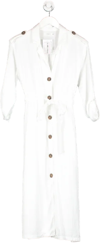 Senes White Belted Button Down Midi Dress UK S/M