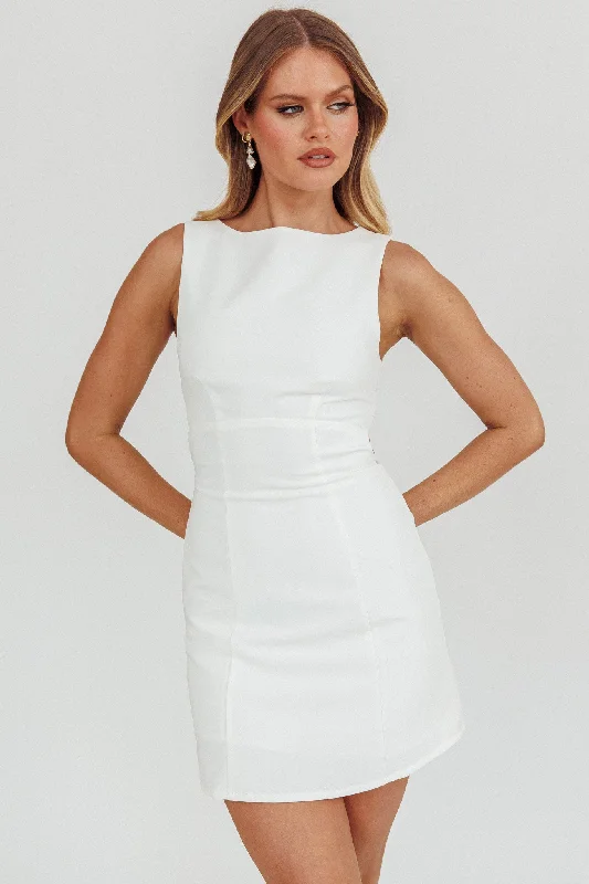 Shannon Boat Neck Sleeveless Mini Dress White Elegant Floral-Print Mini Dress