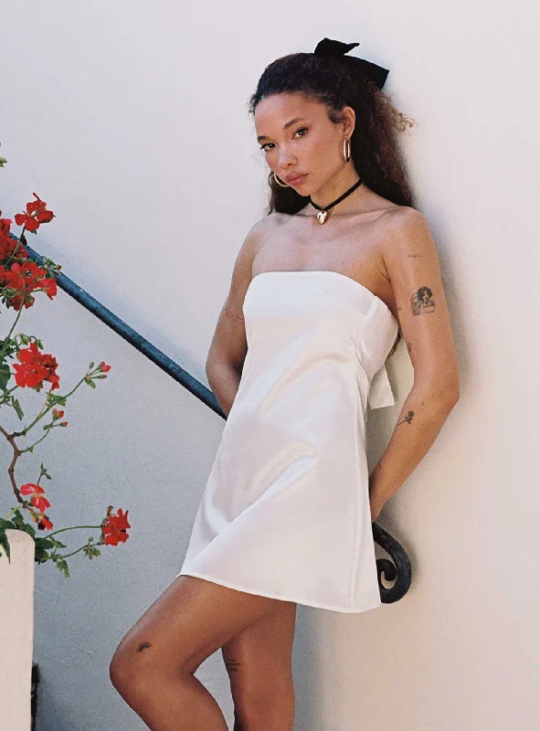 Shaya Strapless Mini Dress White Comfortable Zip-Up Mini Dress