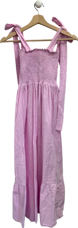 Spirit & Grace Pink Gingham Strappy Smocked Midi Dress UK 6