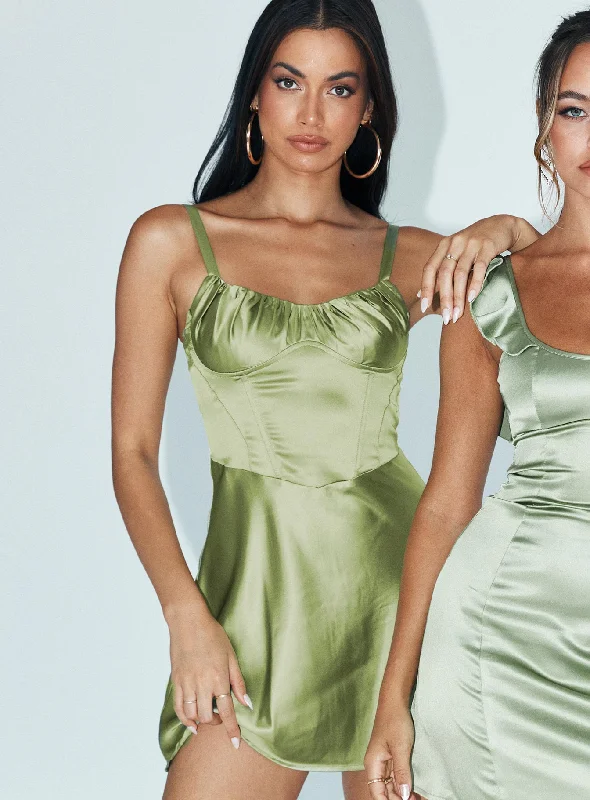 Stanton Corset Mini Dress Sage Classic Shift Mini Dress