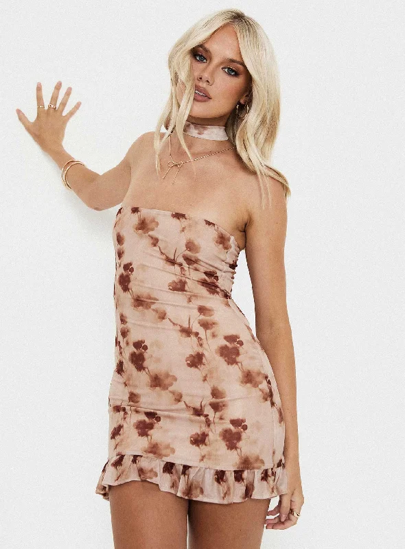 Stockton Strapless Mini Dress Beige Floral