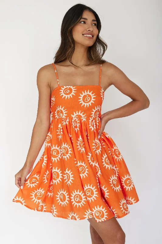 Sweet Solace Back Tie Mini Dress Sun Orange