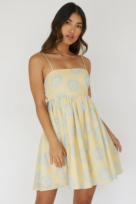 Sweet Solace Back Tie Mini Dress Sun Yellow Trendy Wraparound Mini Dress