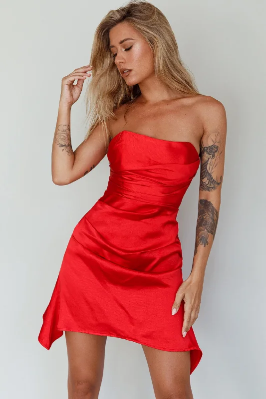 Tamia Strapless Mini Dress Cherry Comfortable Fit-and-Flare Mini Dress