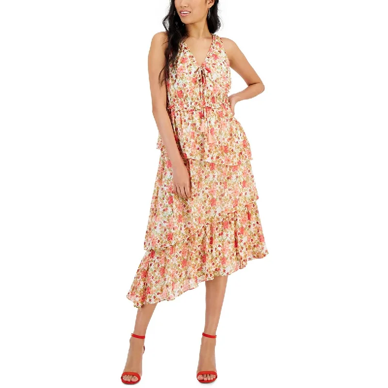 Taylor Womens Petites Chiffon Mid-Calf Midi Dress