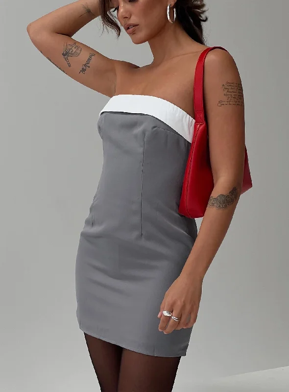 Tein Strapless Mini Dress Grey / White Comfortable Bodycon Mini Dress