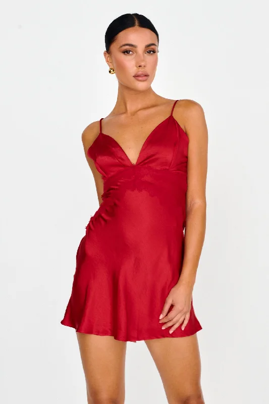 Theriz Lace Trim Cami Mini Dress Red