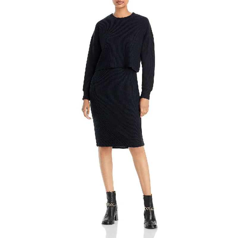 Three Dots Womens Ribbed Calf Midi Dress Cozy Knit Midi Dress