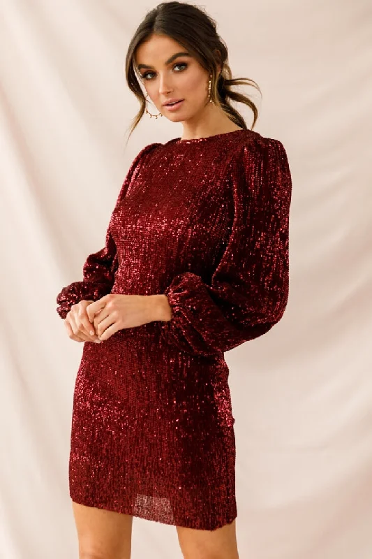 Tinsel Long Sleeve Sequin Mini Dress Plum Elegant Velvet Mini Dress