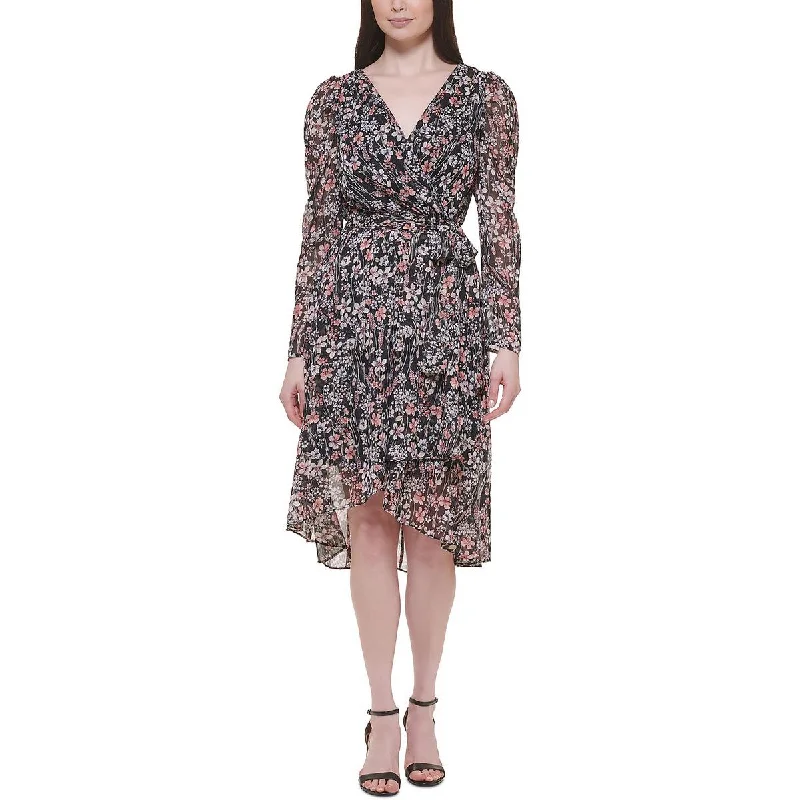 Tommy Hilfiger Womens Chiffon Metallic Midi Dress Comfortable Casual Midi Dress