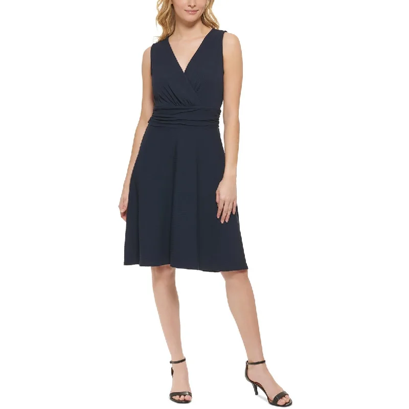 Tommy Hilfiger Womens Surplice Knee-Length Midi Dress