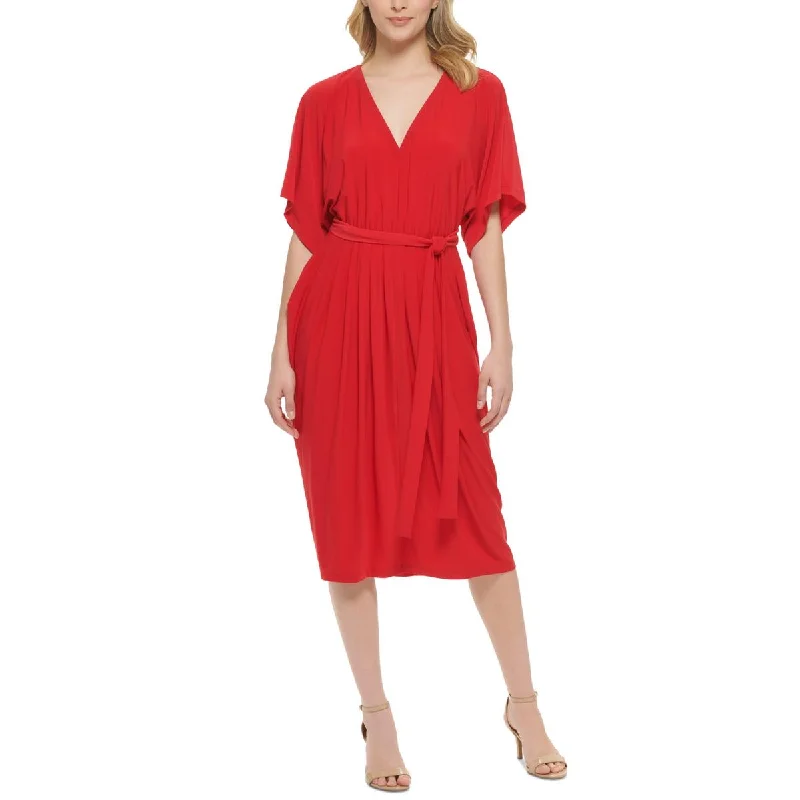 Tommy Hilfiger Womens Matte Jersey Pleated Midi Dress Trendy Tiered Hem Midi Dress