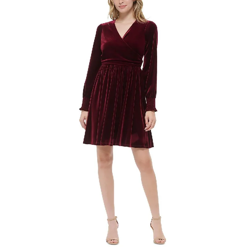 Tommy Hilfiger Womens Velvet Knee-Length Midi Dress Elegant Satin Button Midi Dress