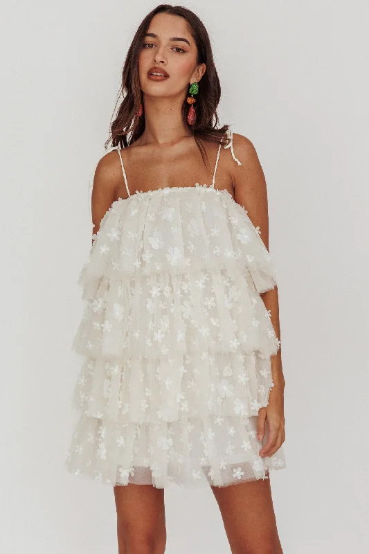 Tomorrow Tiered Ruffle Mini Dress Cream Classic Floral Print Mini Dress