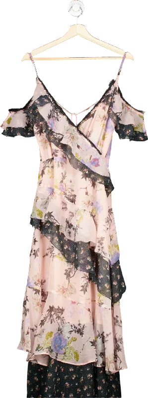 Topshop Pink Floral Print Cold Shoulder Midi Dress UK 8