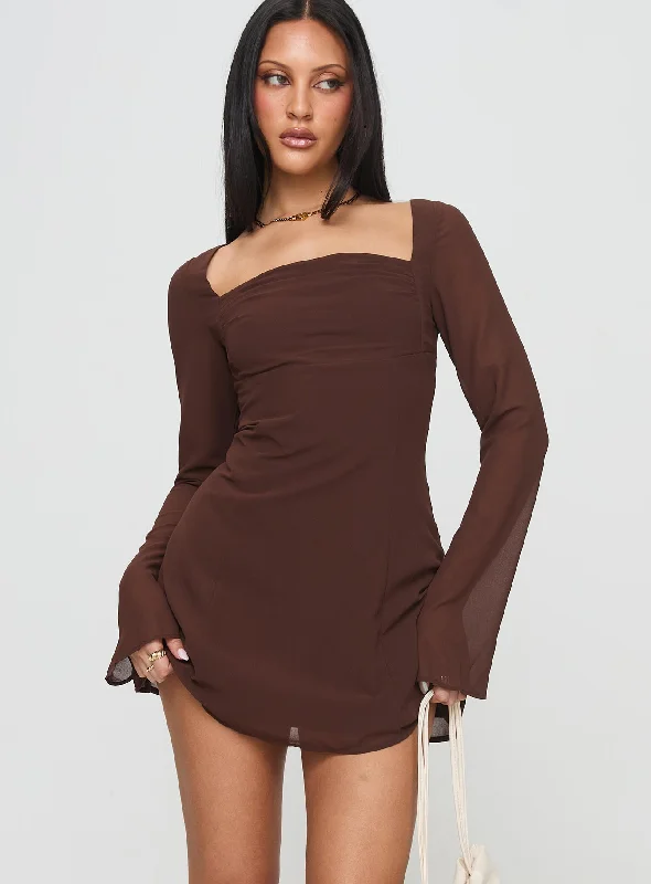 Valentin Long Sleeve Mini Dress Chocolate Classic Black Mini Dress