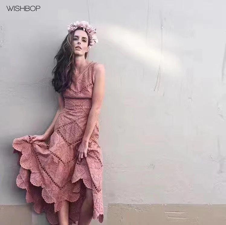 WISHBOP Summer Woman Nude Pink JASPER FAN Midi DRESS Cotton Circle Embroidered Hollow Out detail Asymmetrical Trim Romantic Elegant Sleeveless Midi Dress WISHBOP Summer Woman Nude Pink JASPER FAN Midi DRESS Cotton Circle Embroidered Hollow Out detail Asymmetrical Trim Romantic Elegant Sleeveless Midi Dress