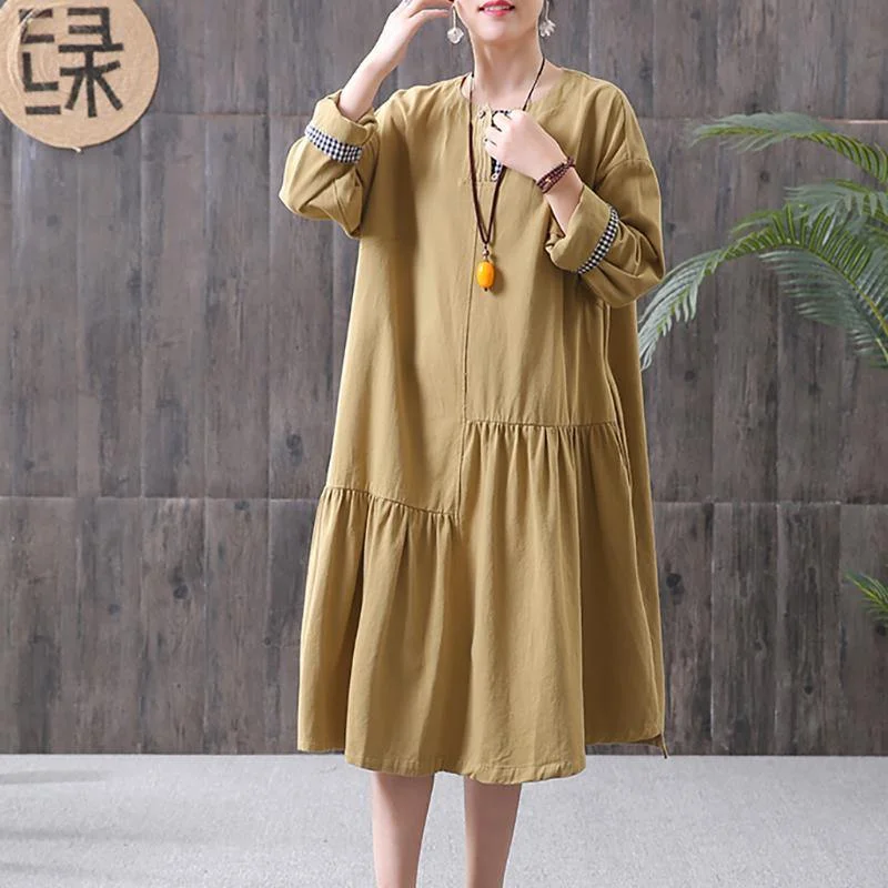 Women cotton tunic dress 2019 Women yellow Pleated Spliced Spring Casual Loose Midi Dress Chic Off-Shoulder Midi Dress Women cotton tunic dress 2019 Women yellow Pleated Spliced Spring Casual Loose Midi Dress Chic Off-Shoulder Midi Dress