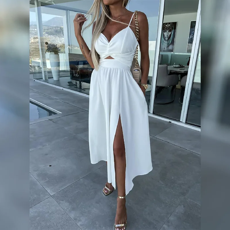 Women‚Äòs Split Cut Out Midi Dress Cozy T-shirt Midi Dress