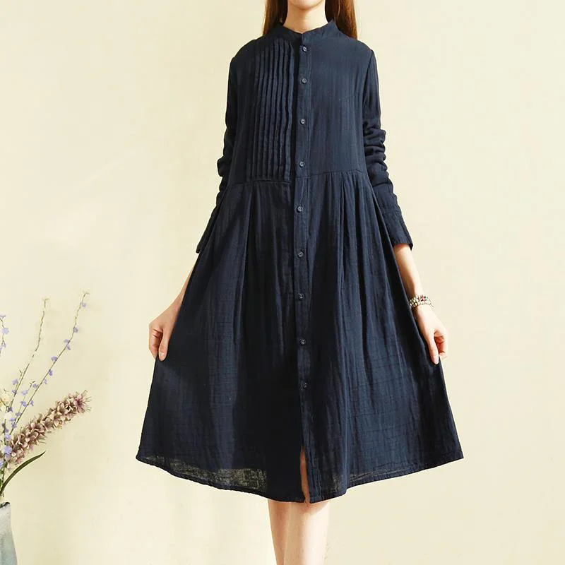 Women stand collar wrinkled cotton linen clothes For Women Organic Inspiration navy Midi Dresses Stylish Cold Shoulder Midi Dress Women stand collar wrinkled cotton linen clothes For Women Organic Inspiration navy Midi Dresses Stylish Cold Shoulder Midi Dress