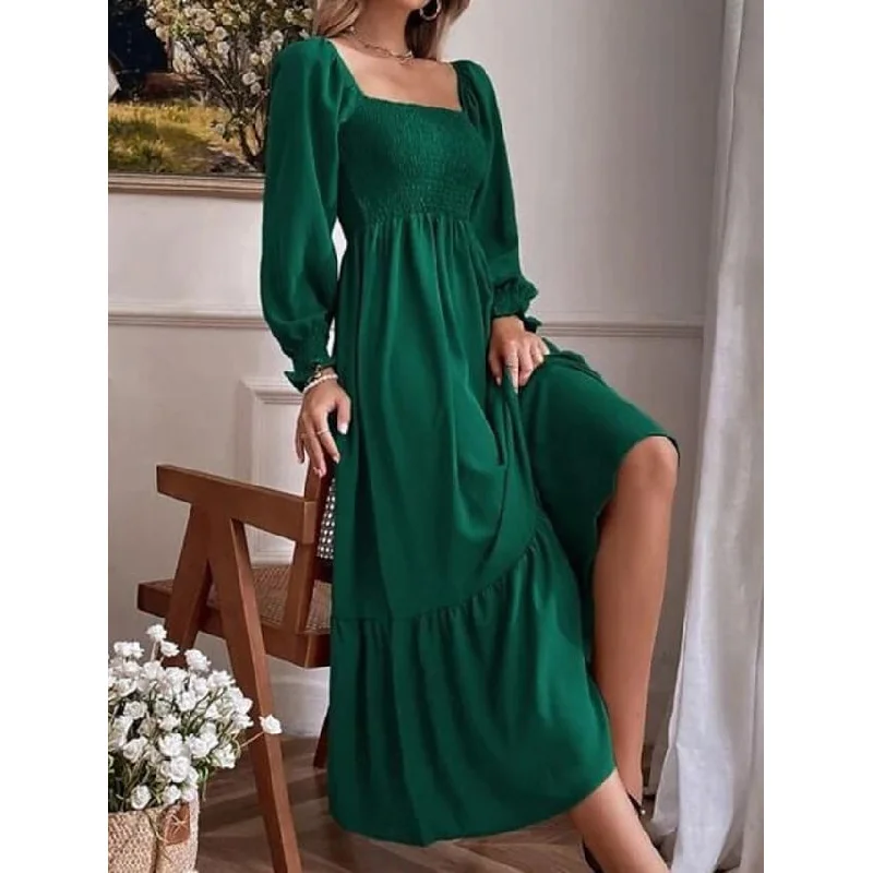 Women's Ruffle Autumn Winter Swing Midi Dress Trendy Boho Midi Dress