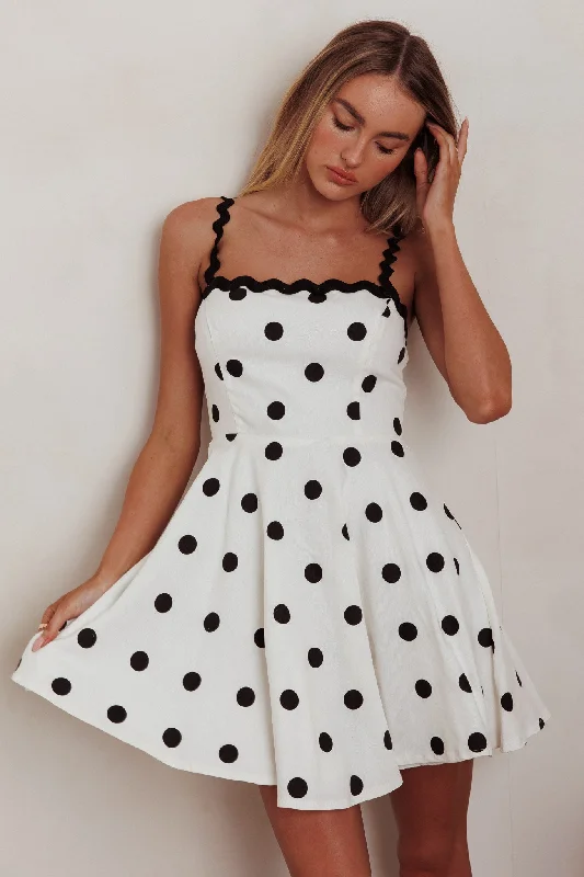 Won Me Over Polka Dot Ric Rac Mini Dress White Classic Floral Mini Dress