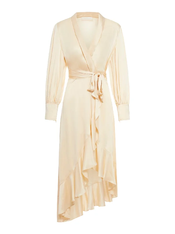 silk wrap midi dress Trendy Smocked Detail Midi Dress