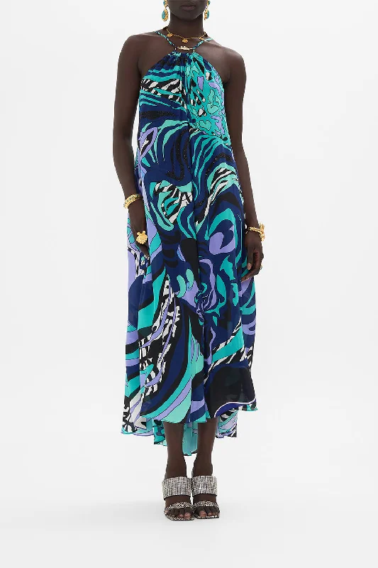 GATHER NECK HALTER MAXI DRESS VIVIDLY VENICE