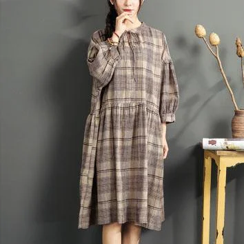 2017 summer cotton dresses oversize casual linen sundress red plaid maxi dress