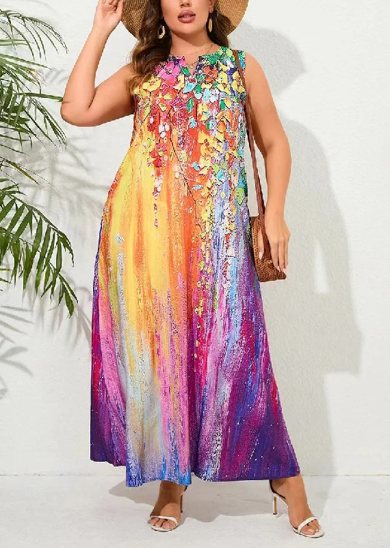 Bohemian Rainbow Tie Dye Pockets Holiday Maxi Dress Sleeveless