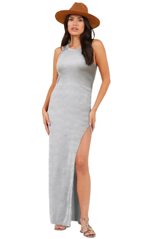 Cabana Side Slit Maxi Dress - Heather Grey