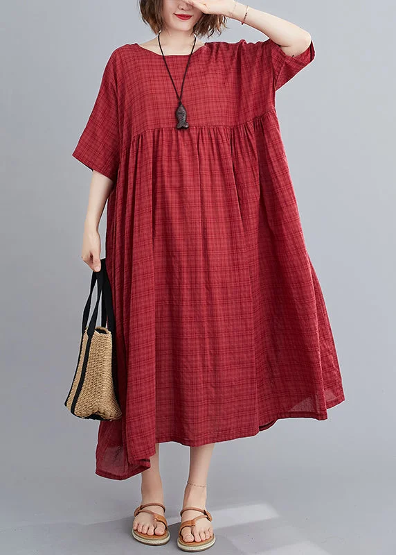 Chic Mulberry O-Neck Wrinkled Maxi Dress Summer