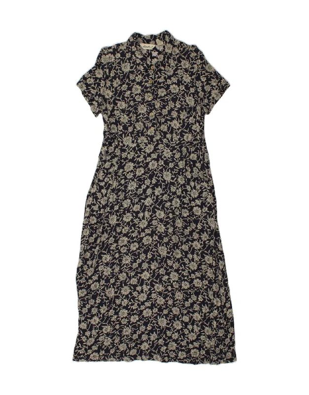 EDDIE BAUER Womens Maxi Dress UK 14 Medium Navy Blue Floral Rayon